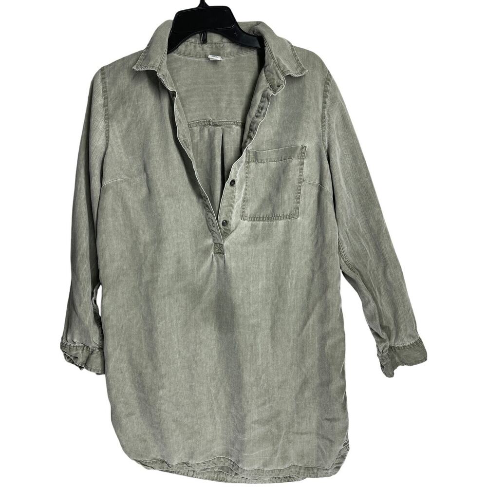 Old Navy Tunic Top Women Size M Green Long Sleeve Minimalist Lightweight STAINS